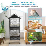 Voliera per Uccelli a Rotelle con Vassoi Estraibili in Plastica e Posatoi, in Metallo, 71,8x71,8x170,2 cm, Nero - immagine 6