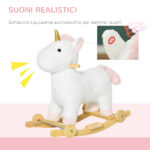 Cavallo a Dondolo per Bambini a Unicorno con Base Curva e Ruote, Cavallo a Dondolo 2 in 1 con Suoni Integrati e Rivestimento Peluche, per Bambini 3-6 Anni, 63x38x63cm, Bianco - immagine 7