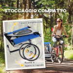Rimorchio Bici Bambini con 2 Posti, 2 Cinture di Sicurezza, Telaio in Acciaio e Copertura in Tessuto Oxford Blu - immagine 6