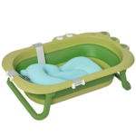 Vaschetta Bagnetto Pieghevole per Bambini 0-3 Anni con Cuscino Regolabile Azzurro e Piedini Antiscivolo, 80x53,9x20,8cm Verde