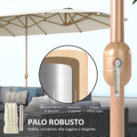 Ombrellone Doppio con Apertura a Manovella, in Acciaio Inox e Poliestere, 455x265x238 cm, Beige - immagine 6