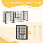 Recinto per Cani di Piccola Taglia a 8 Pannelli Modulabili da 80x1,5x1 cm, Box per Cani e Cuccioli Pieghevole con Porta in Acciaio con 8 Picchetti, Grigio - immagine 5