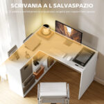 Scrivania Angolare Moderna con Scaffale e Cassetto in Tessuto, 110x1x75 cm, Bianco - immagine 4