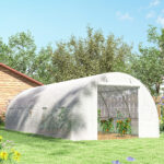 Serra a Tunnel 8x3x2 m con Rivestimento in Plastica e Acciaio Rinforzato, Bianco - immagine 9