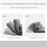 Divano da Terra 2 in 1 con Schienale Reclinabile su 7 Livelli e Cuscini, 130x73x60 cm, Grigio Carbone - immagine 5