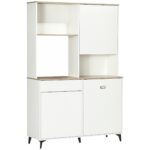 Dispensa Cucina in Truciolato e MDF con Ripiani Aperti, Armadietti e Cassetto, 119x41x180 cm, Bianco