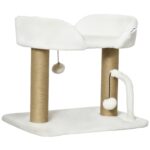 Torre per Gatti max 5kg in Truciolato con Tiragraffi e Palline Giocattolo, 48x38x42 cm, Giallo e Bianco