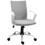 Sedia da Ufficio Ergonomica a Dondolo, Sedia da Studio Girevole, Poltrona Scrivania con Altezza Regolabile in Tessuto, 61x61x89-99 cm, Grigio Chiaro