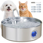 Fontanella per Gatto 7L con Luce LED e Tripla Filtrazione, in Acciaio Inox 304, 30,5x31,2x19,3 cm, Argento