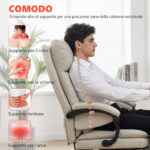 Sedia da Ufficio Massaggiante e Riscaldata, Reclinabile 135° con Poggiapiedi in Pelle PU, Grigio Chiaro - immagine 5