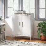 Armadietto da Ufficio in Acciaio a 2 Ripiani Regolabili con Serratura e 2 Chiavi, 80x40x1 cm, Bianco - immagine 2