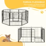 Recinto per Cani di Piccola Taglia a 8 Pannelli Modulabili da 80x1,5x80 cm, Box per Cani e Cuccioli Pieghevole con Porta in Acciaio con 8 Picchetti, Nero - immagine 8