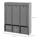 Armadio in Tessuto Pieghevole con Cassetti e Ante Avvolgibili con Zip, 125x43x162,5cm, Grigio Scuro - immagine 3
