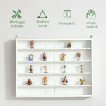 Vetrina Espositiva da Parete a 4 Ripiani Regolabili, Vetrinetta per Collezionismo, Bacheca Espositore a Muro per Oggetti da Collezione, in Vetro e Truciolato, 80x9,5x60 cm, Bianco - immagine 6