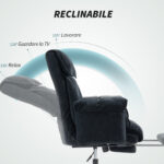 Sedia da Ufficio Reclinabile con Poggiapiedi, Schienale Alto, Altezza Regolabile e Ruote, Nero - immagine 6