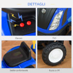 Trattore per Bambini Cavalcabile con Rimorchio, Rastrello e Pala, Gioco Educativo per Bimbi 12-36 Mesi, 91x29x44cm, Blu - immagine 7