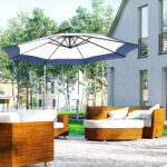 Ombrellone da Giardino a Braccio 3x2 m con Manovella, Metallo e Poliestere, Blu Scuro e Crema - immagine 2
