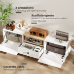 Mobile TV 70" max con 2 Ante a Ribalta, Cassetto e Scaffale Aperto, in Legno, 150x35x45 cm, Bianco e color Legno - immagine 4