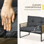 Set da Giardino 4 Pezzi in Rattan con Divanetto, 2 Sedie e Tavolino da Caffè, Grigio e Marrone - immagine 5