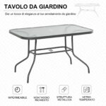 Tavolo da Giardino in Metallo e Vetro con Foro Ombrellone 120x80x70cm - immagine 4