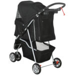 Passeggino per Cani Piccoli Pieghevole con Ruote Girevoli e Freno, 75x45x97 cm, Nero - immagine 9