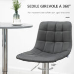 Set 2 Sgabelli Alti Moderno da Bar Girevoli con Schienale e Poggiapiedi, Sedia con Altezza regolabile, 42x45x89-110cm, Grigio | Aosom Italy - immagine 6
