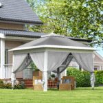 Gazebo da Esterno ad Altezza Regolabile con Zanzariere, in Metallo e Tessuto Oxford, 3,3x3,3x2,8 m, Grigio Scuro - immagine 9