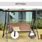 Dondolo da Giardino Terrazza 3 Posti con Tettuccio Regolabile in Metallo e Texteline 172x110x155cm Marrone - immagine 6