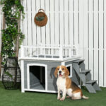 Casetta per Cani con Terrazza Scaletta e Finestra 121x77x78cm Grigio chiaro - immagine 2