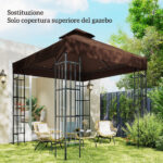 Copertura per Gazebo da Giardino 3x3m UPF30+ a 2 Livelli in Poliestere color Caffè - immagine 7