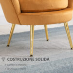 Poltrona a Conchiglia, Poltroncina Vintage, Poltroncina da Camera e Salotto, Design Elegante, con Schienale Alto, 76x67x74cm, Giallo - immagine 6