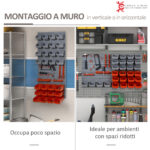 44PZ Contenitore Portautensile Scatole Regolabili e Rimovibile, Montaggio a Muro, PP, Rosso Grigio, 54x22x95cm - immagine 5
