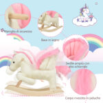 Cavallo a Dondolo Bianco e Rosa con Suoni e Struttura in Legno di Pioppo per Bambini 18-36 Mesi, 70x28x57cm - immagine 8