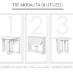 Tavolo Pieghevole da Pranzo a 2 Ribalte, Tavolo da Pranzo Allungabile in Legno Salvaspazio per Cucina e Soggiorno, 104x76x73,7 cm, Bianco - immagine 5