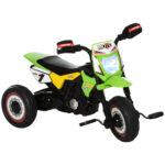 Triciclo per Bambini Stile Moto a Pedali con Luci e Suoni, 3 Ruote Larghe, Età 18-36 Mesi, 71x40x51cm, Verde
