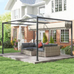 Pergola Gazebo da Esterno 3x2 m con Tettuccio Retrattile in Metallo e Poliestere, Crema e Grigio - immagine 8