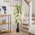 Pianta Artificiale Glicine Bianco Finto con Vaso per Interni ed Esterni, Bianco e Verde Ø18 x 165cm - immagine 2