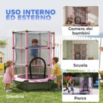 Tappeto Elastico per Bambini con Rete di Sicurezza e Pali Imbottiti Età 3-10 Anni, Ø140 x 190 cm, Rosa - immagine 9
