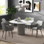 Set 2 Sedie da Pranzo Nordiche Imbottite con Braccioli Ricurvi in Tessuto Effetto Velluto, 54x57x80 cm, Grigio Scuro - immagine 8