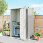 Capanno Porta Attrezzi in Metallo con Tetto Inclinato e Porta Bloccabile, 142x86x189 cm, Argento - immagine 9