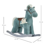 Cavallo a Dondolo per Bambini in Peluche e Legno con Suoni e Orsetto Incluso, per Bimbi da 18-36 Mesi, 65x26x55cm, Blu - immagine 3