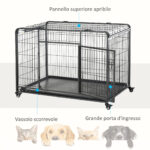 Kennel Gabbia per Cani Pieghevole a Doppia Porta con Blocco, Box per Cani con 4 Ruote con Freno e Fondo Rimovibile, 125x76x81cm, Grigio Scuro - immagine 5