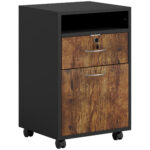 Mobile per Ufficio con Ripiano Aperto, Cassetto con Serratura e Armadietto, 40x35x60 cm, Marrone