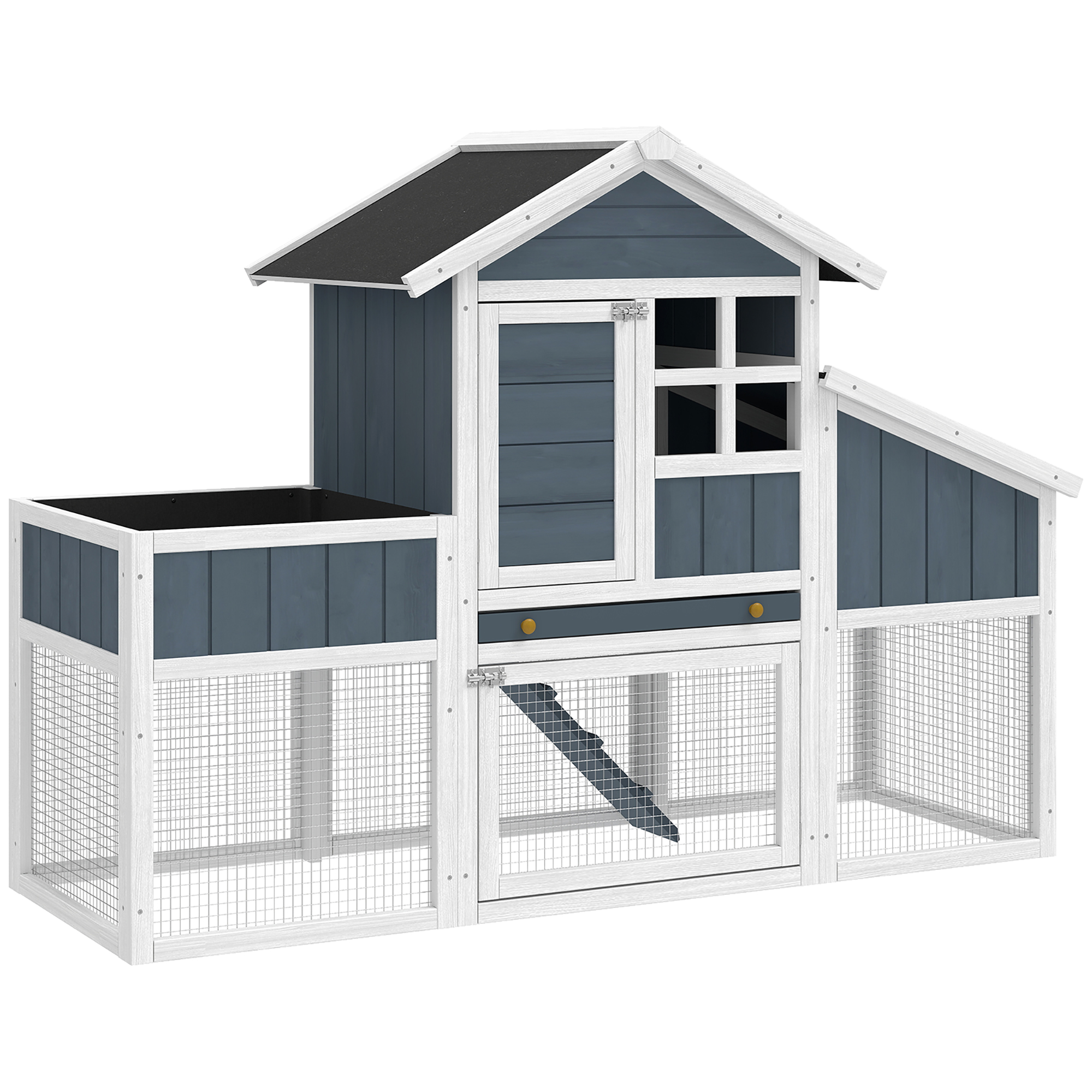 fhQ75119bd7911f85.jpg Pollaio Prefabbricato in Legno con Area Aperta, Casetta e Nido, 161,5x62,5x115cm, Grigio - immagine 1
