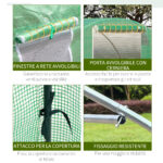 Serra a Tunnel da Esterno 3x3x2m con Copertura in PE, Porta con Cerniera e 4 Finestre, Verde - immagine 6