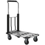 Carrello Portapacchi Pieghevole con Pedana Estensibile, Capacità 150 kg, Maniglia Regolabile, Argento