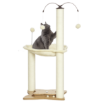 Albero Tiragraffi per Gatti max 5kg con Amaca, Palline da Gioco e Pali in Sisal, 53,5x53,5x90 cm, Beige