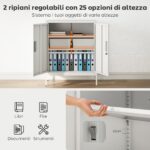 Armadietto da Ufficio in Acciaio a 2 Ripiani Regolabili con Serratura e 2 Chiavi, 80x40x1 cm, Bianco - immagine 4