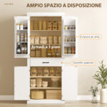 Dispensa Cucina in stile Country con 2 Armadietti, 6 Ripiani e Cassetto, in Legno, 76x39,5x183,5 cm, Bianco - immagine 5