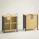 Mobile Sottolavabo Bagno con 2 Ante a Doghe in Legno di Bambù e MDF con Intaglio a U, 60x30x70cm - immagine 3